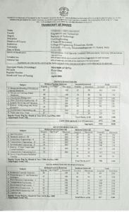 Kerala university transcript copy