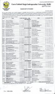 GURU GOBIND SINGH INDRAPRASTHA UNIVERSITY TRANSCRIPT