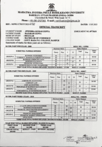 MJP Rohilkhand univeristy Transcript
