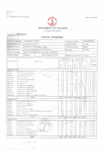 Univ of Calicut official transcript