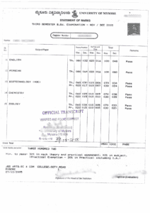 University of Mysore Transcript